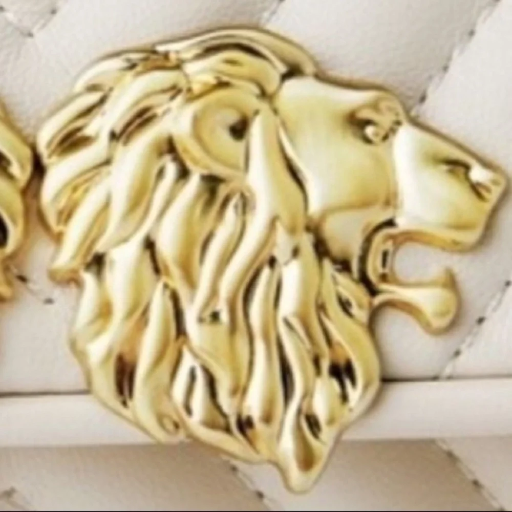 ZARA Double Lion Head Ivory Cross-Body Bag Adjustable with Gold Tone Accents NWT